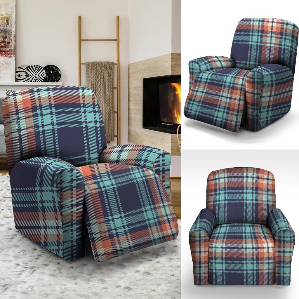 Blue Plaid Tartan Scottish Print Recliner Cover-grizzshop