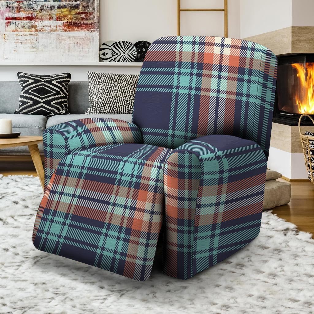 Blue Plaid Tartan Scottish Print Recliner Cover-grizzshop