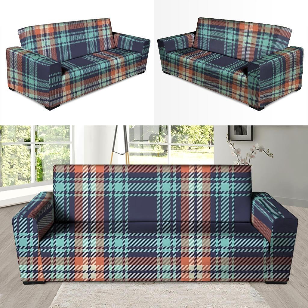 Blue Plaid Tartan Scottish Print Sofa Cover-grizzshop