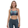 Blue Plaid Tartan Scottish Print Sports Bra-grizzshop