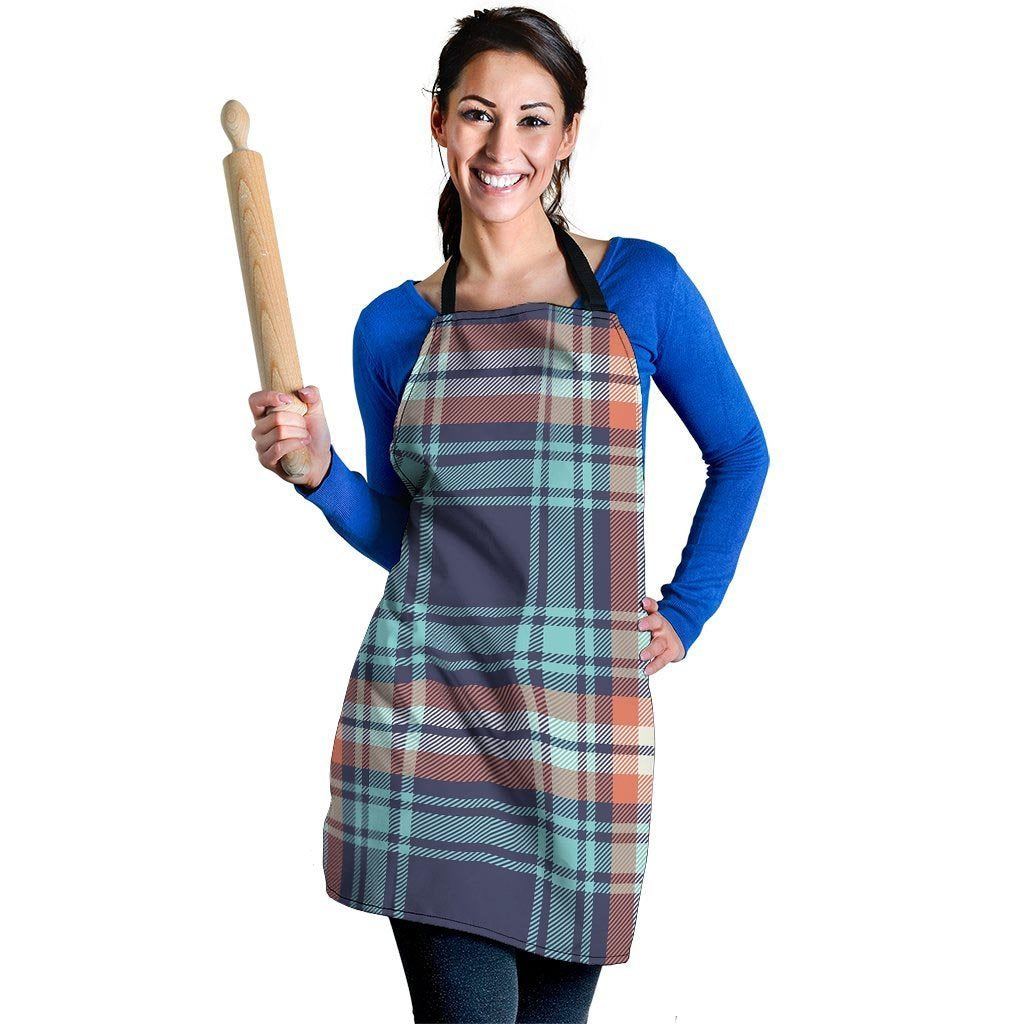 Blue Plaid Tartan Scottish Print Women's Apron-grizzshop