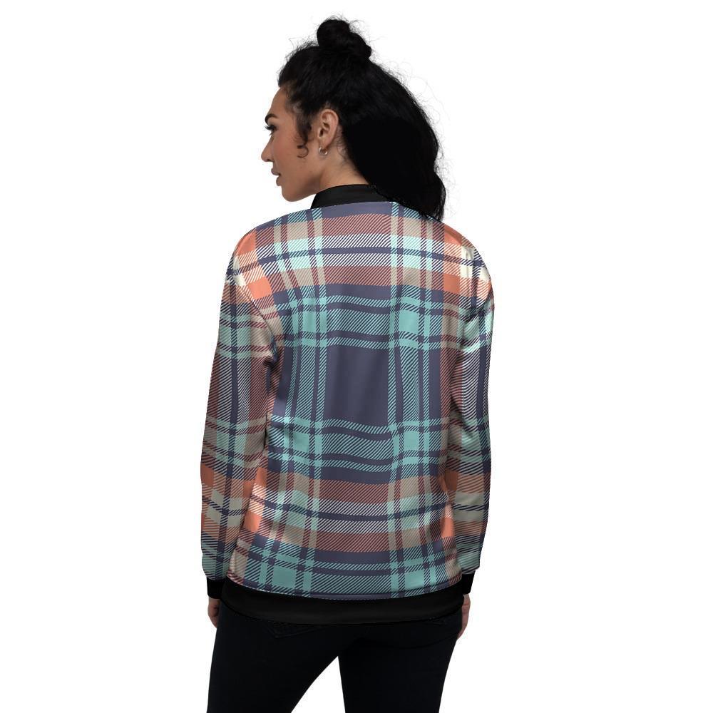 Blue Plaid Tartan Scottish Print Women's Bomber Jacket-grizzshop
