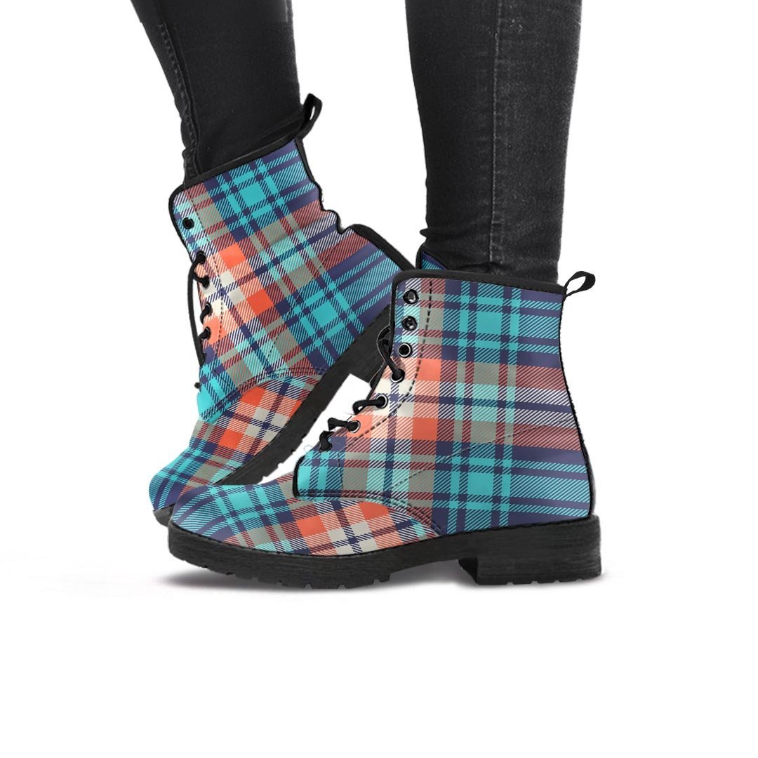 Blue Plaid Tartan Scottish Print Women's Boots-grizzshop