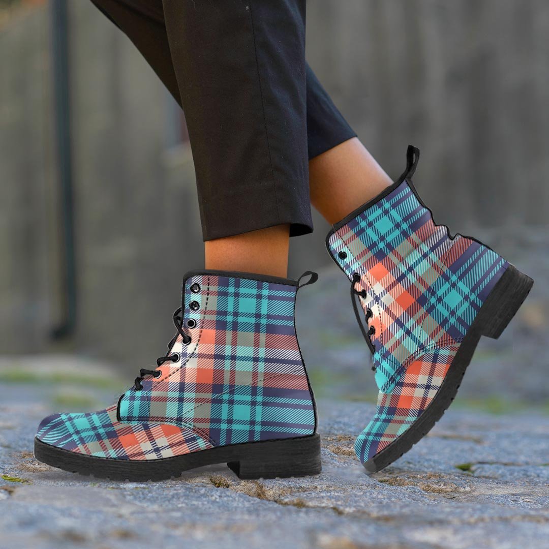 Blue Plaid Tartan Scottish Print Women's Boots-grizzshop