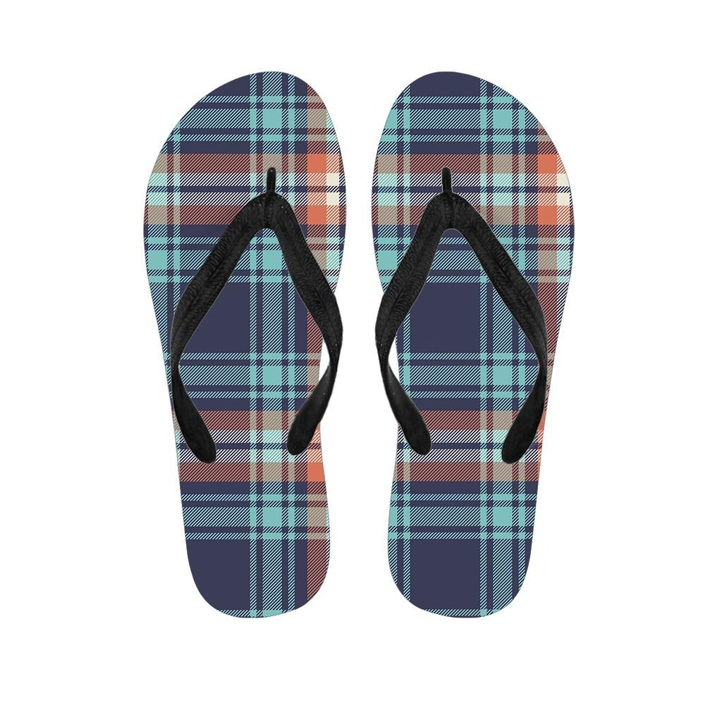 Blue Plaid Tartan Scottish Print Women's Flip Flops-grizzshop