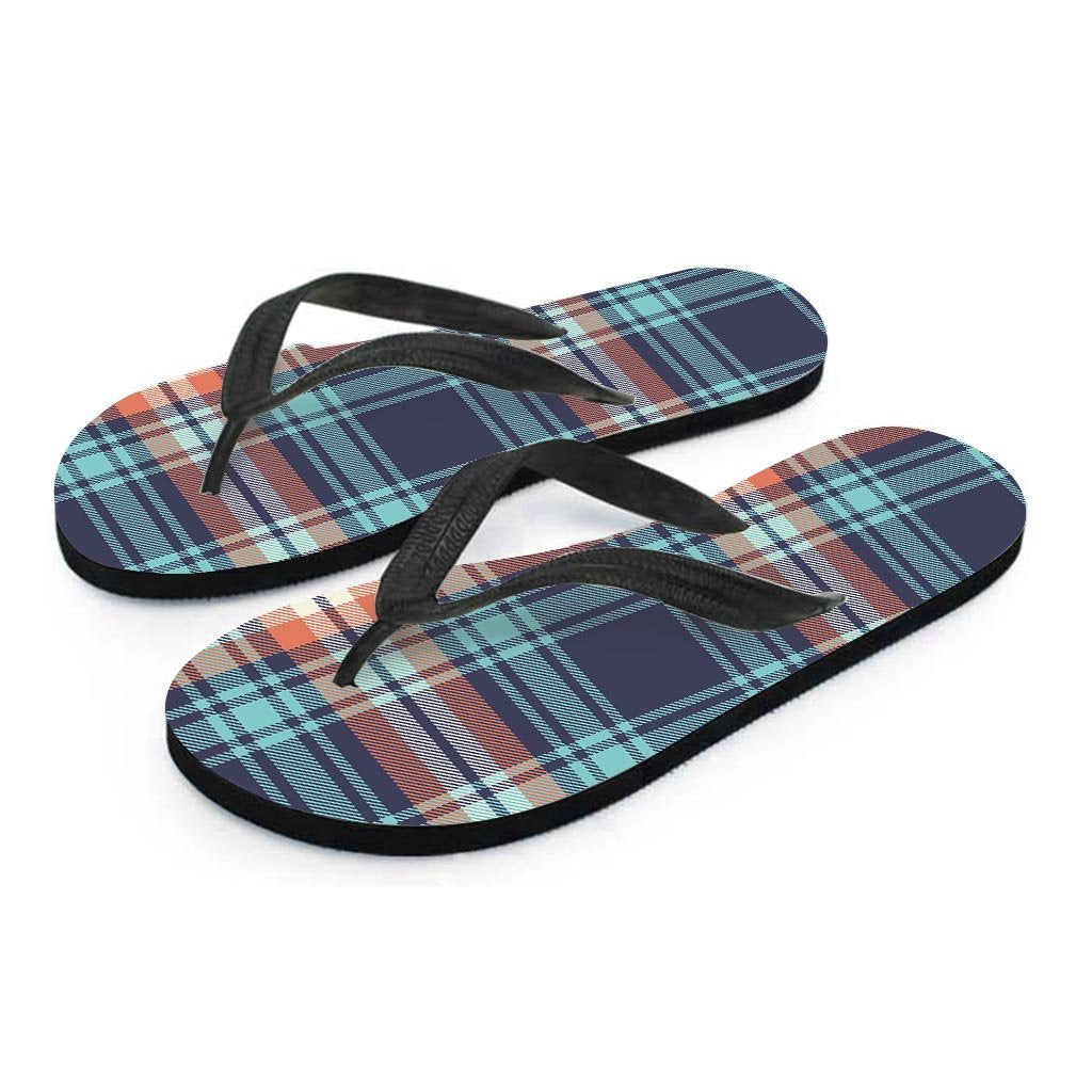 Blue Plaid Tartan Scottish Print Women's Flip Flops-grizzshop