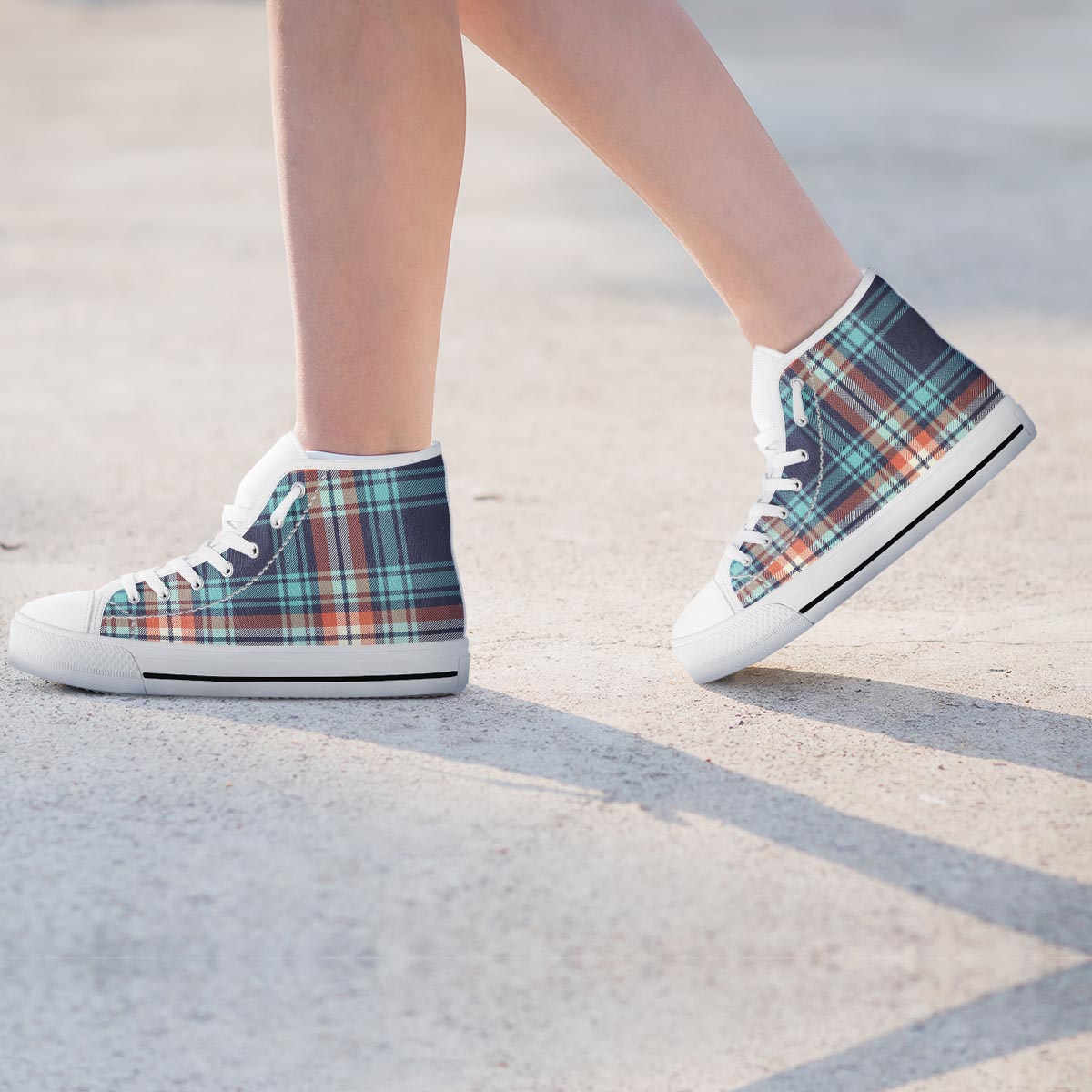 Blue Plaid Tartan Scottish Print Women's High Top Shoes-grizzshop