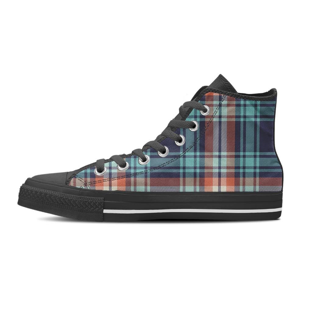 Blue Plaid Tartan Scottish Print Women's High Top Shoes-grizzshop