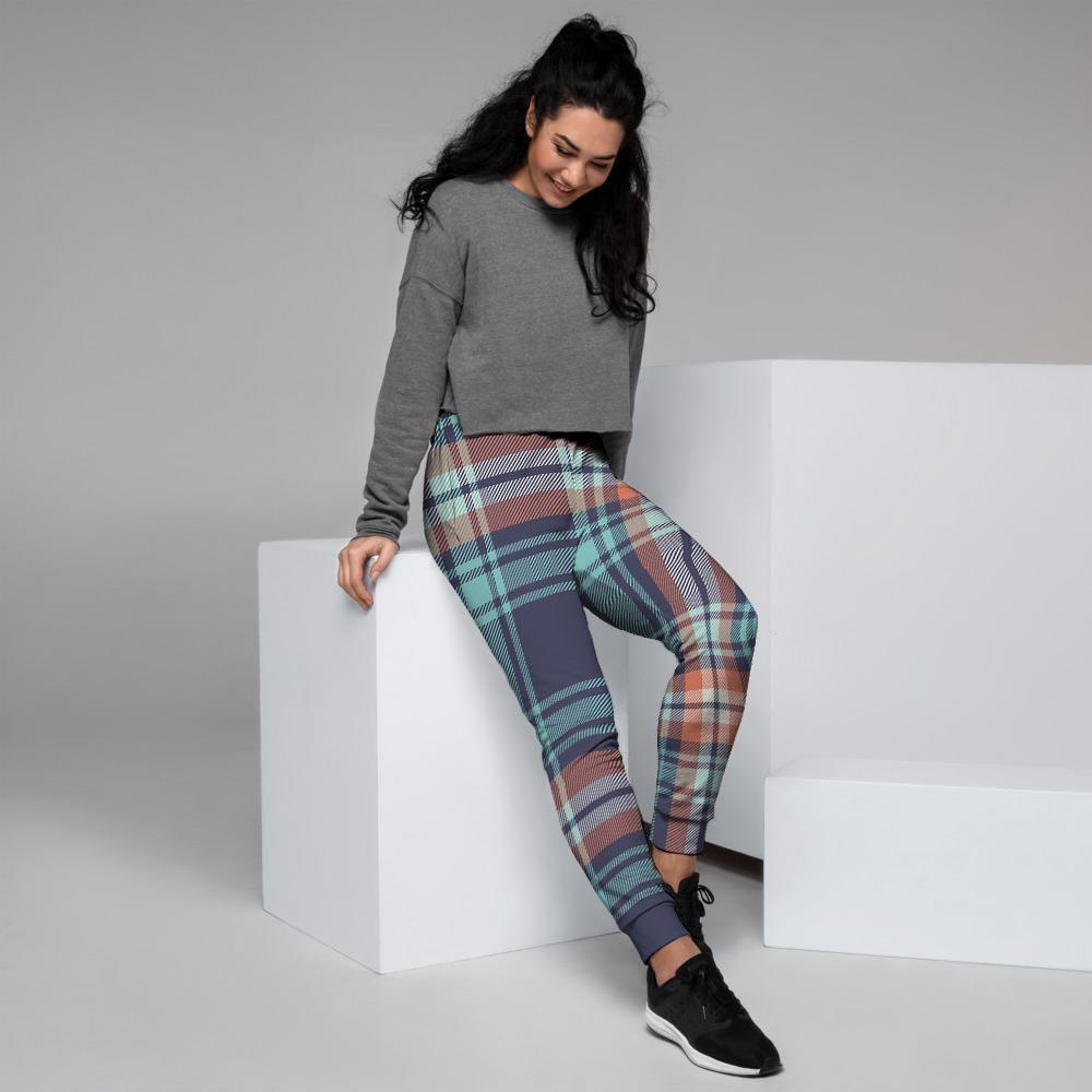 Blue Plaid Tartan Scottish Print Women's Joggers-grizzshop