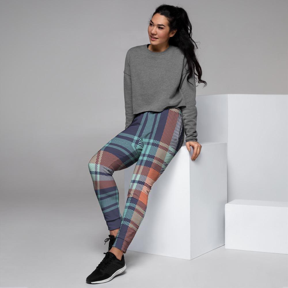 Blue Plaid Tartan Scottish Print Women's Joggers-grizzshop