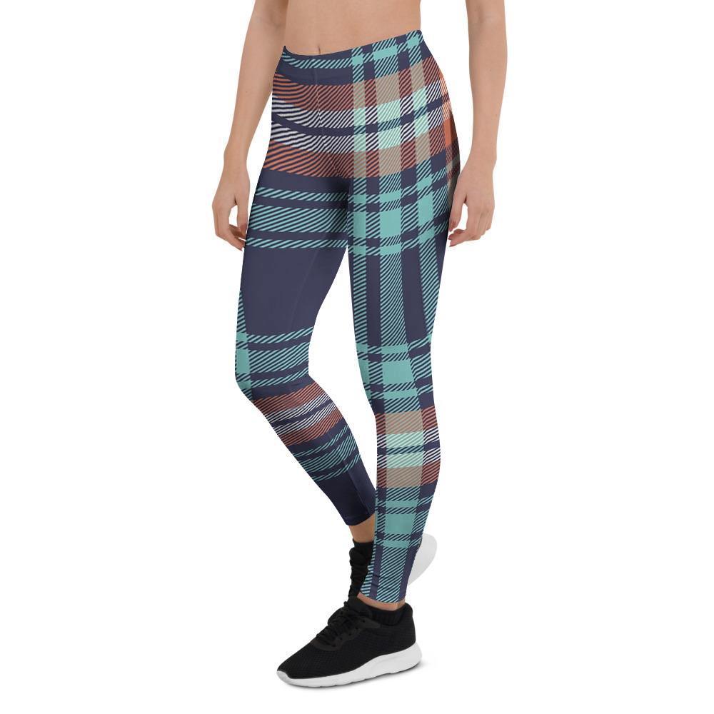 Blue Plaid Tartan Scottish Print Women's Leggings-grizzshop