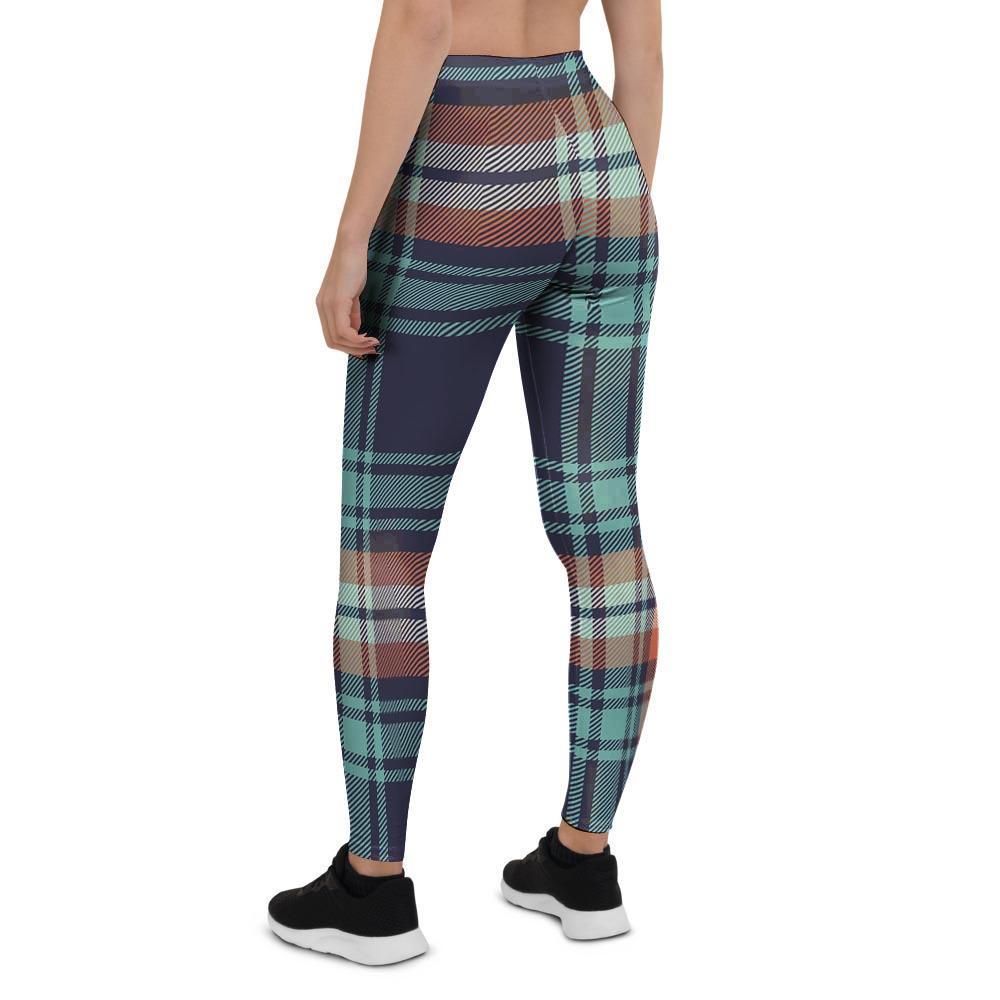 Blue Plaid Tartan Scottish Print Women's Leggings-grizzshop