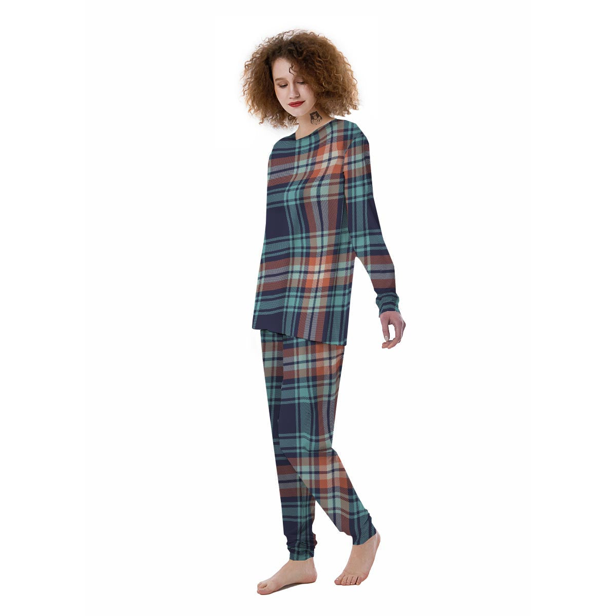 Blue Plaid Tartan Scottish Print Women's Pajamas-grizzshop