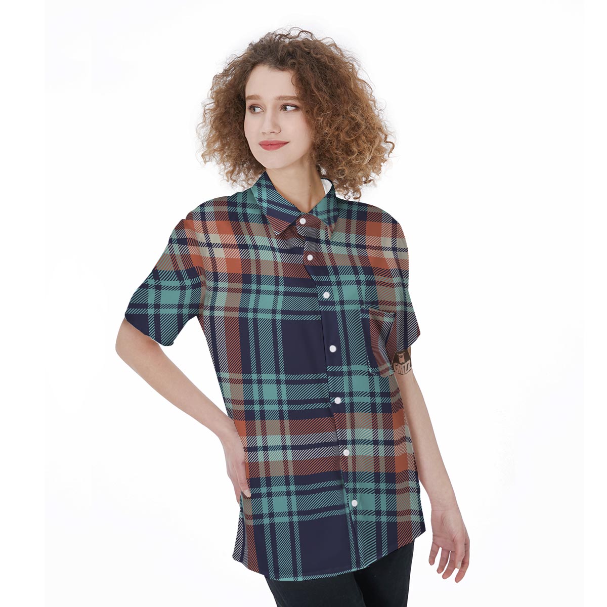 Blue Plaid Tartan Scottish Print Women's Short Sleeve Shirts-grizzshop