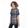 Blue Plaid Tartan Scottish Print Women's Short Sleeve Shirts-grizzshop