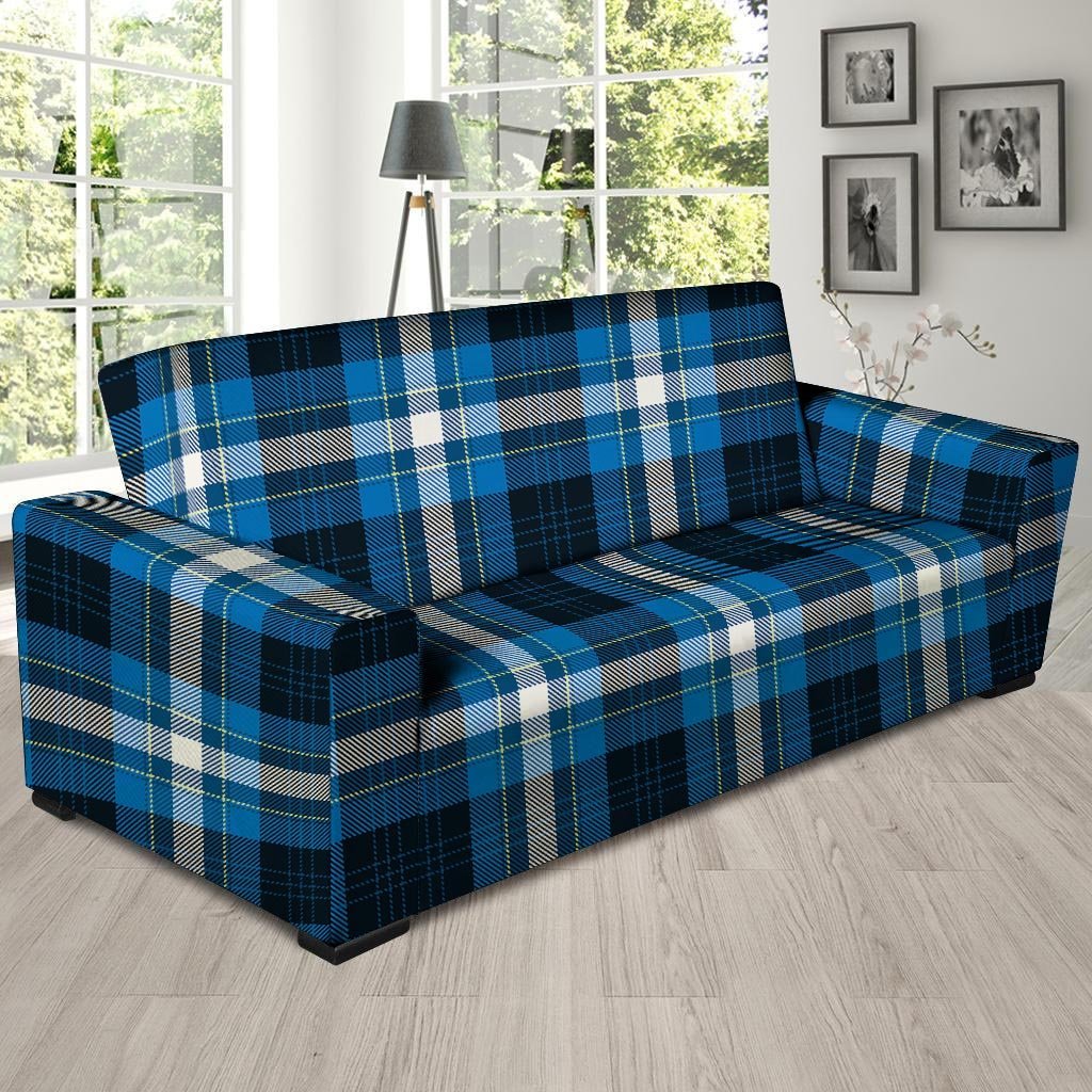 Blue Plaid Tartan Scottish Sofa Cover-grizzshop