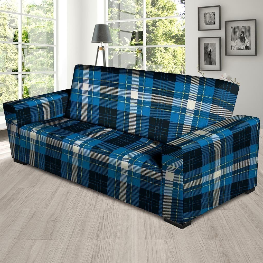 Blue Plaid Tartan Scottish Sofa Cover-grizzshop