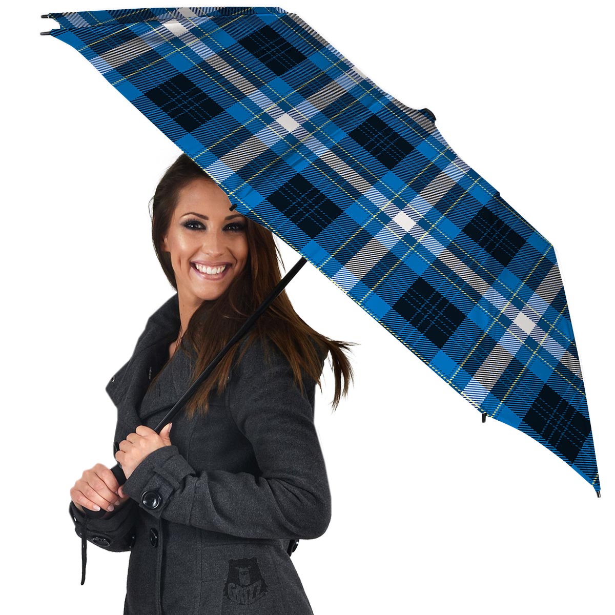 Blue Plaid Tartan Scottish Umbrella-grizzshop