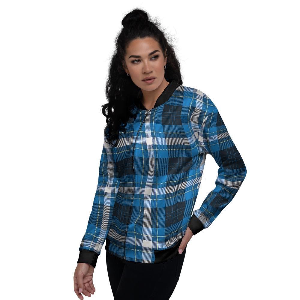 Blue Plaid Tartan Scottish Women's Bomber Jacket-grizzshop