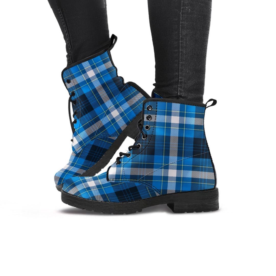 Blue Plaid Tartan Scottish Women's Boots-grizzshop