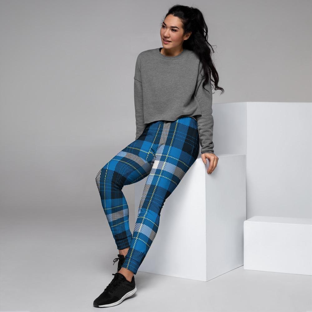 Blue Plaid Tartan Scottish Women's Joggers-grizzshop