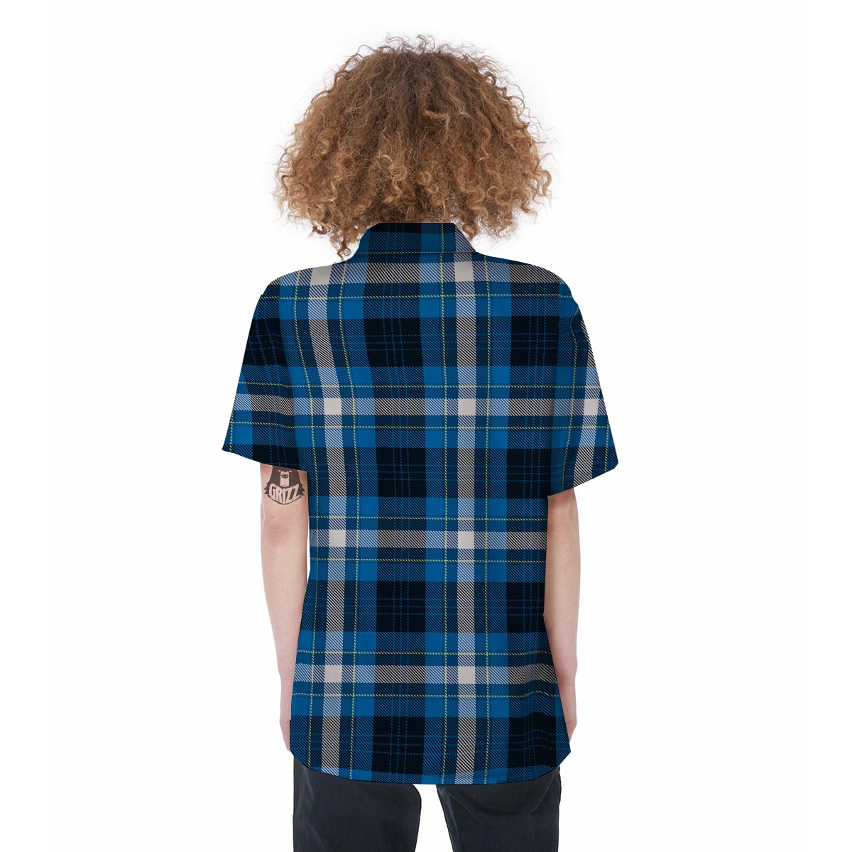 Blue Plaid Tartan Scottish Women's Short Sleeve Shirts-grizzshop