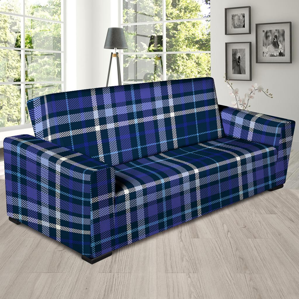 Blue Plaid Tartan Sofa Cover-grizzshop