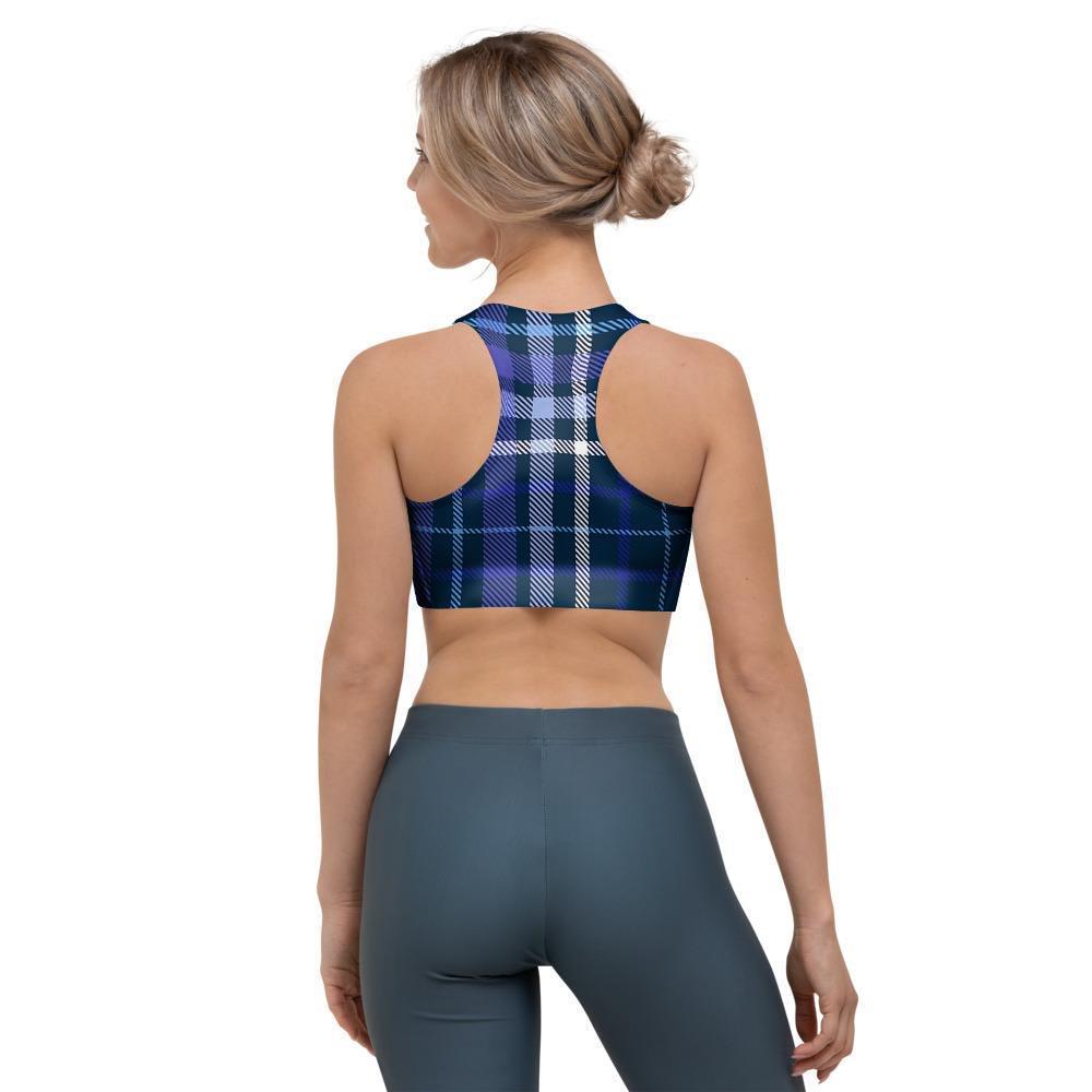 Blue Plaid Tartan Sports Bra-grizzshop