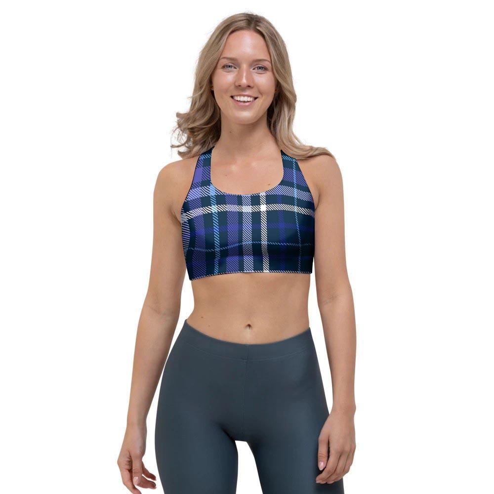 Blue Plaid Tartan Sports Bra-grizzshop