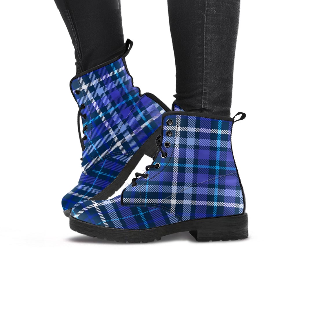 Blue Plaid Tartan Women's Boots-grizzshop