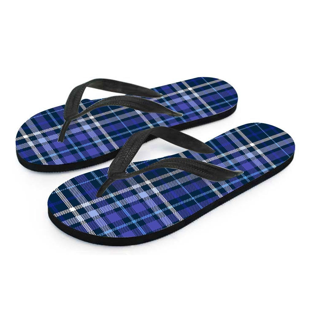 Blue Plaid Tartan Women's Flip Flops-grizzshop