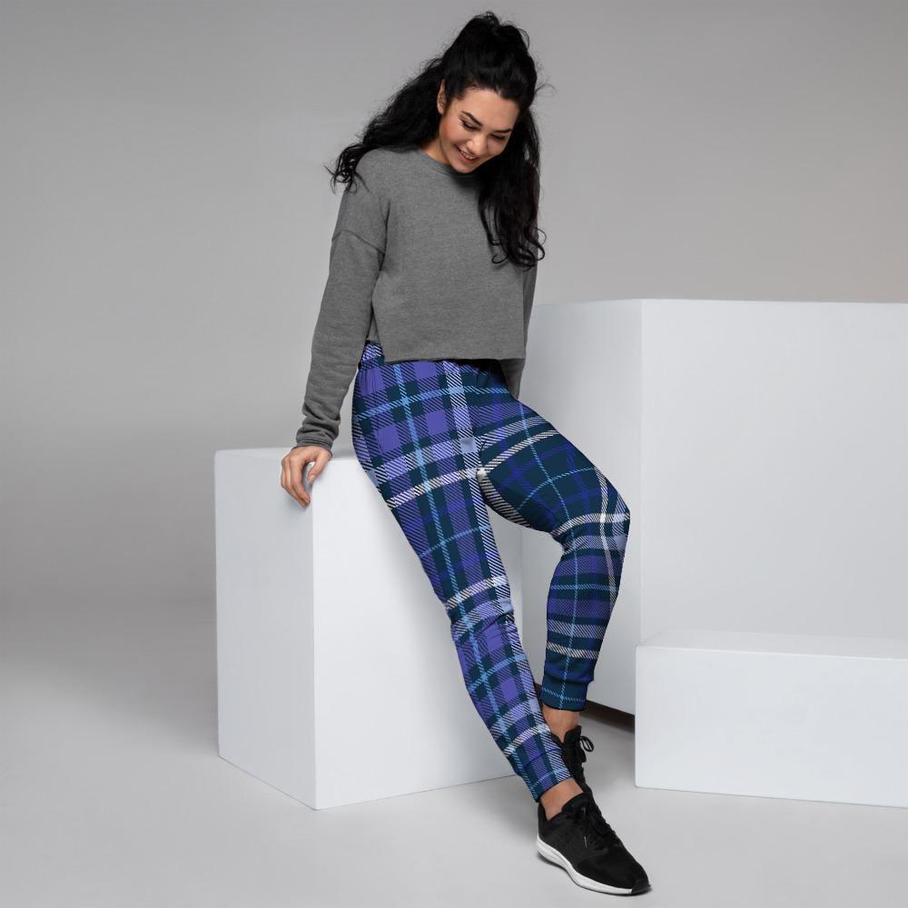 Blue Plaid Tartan Women's Joggers-grizzshop