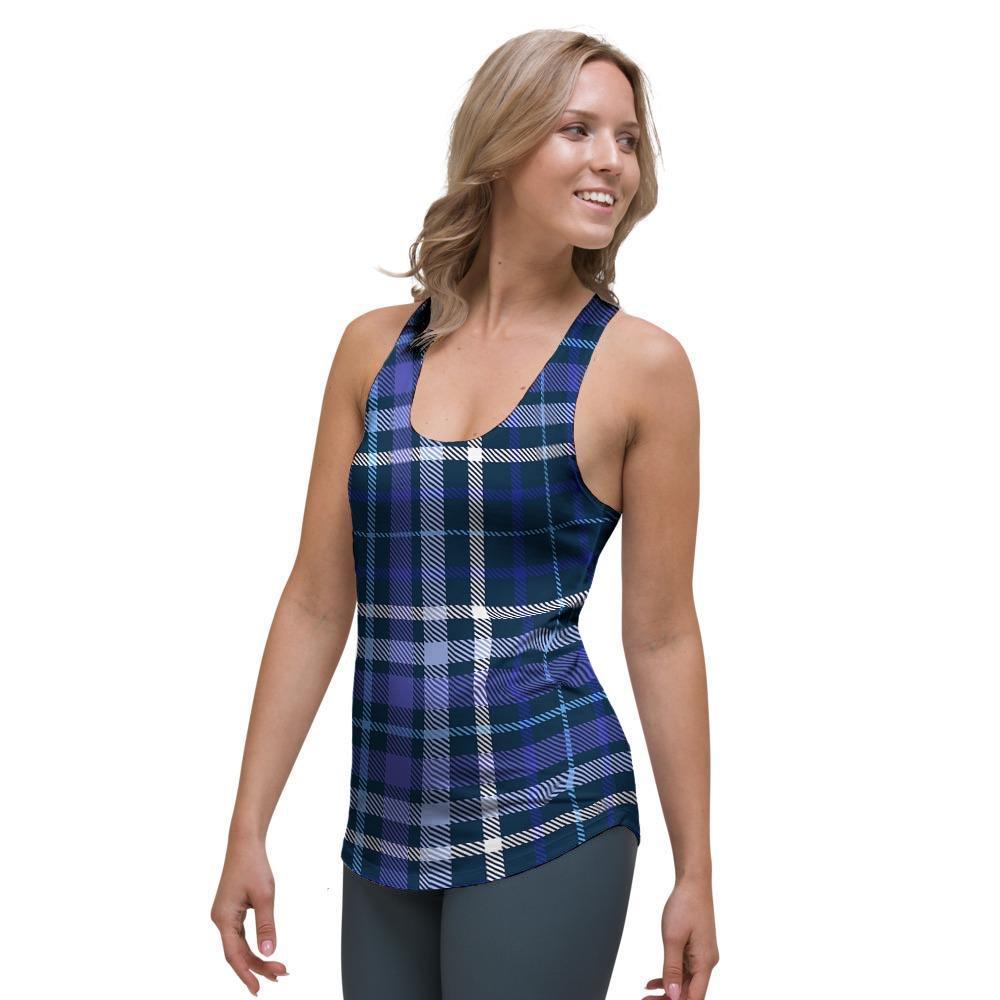 Blue Plaid Tartan Women's Racerback Tank Top-grizzshop
