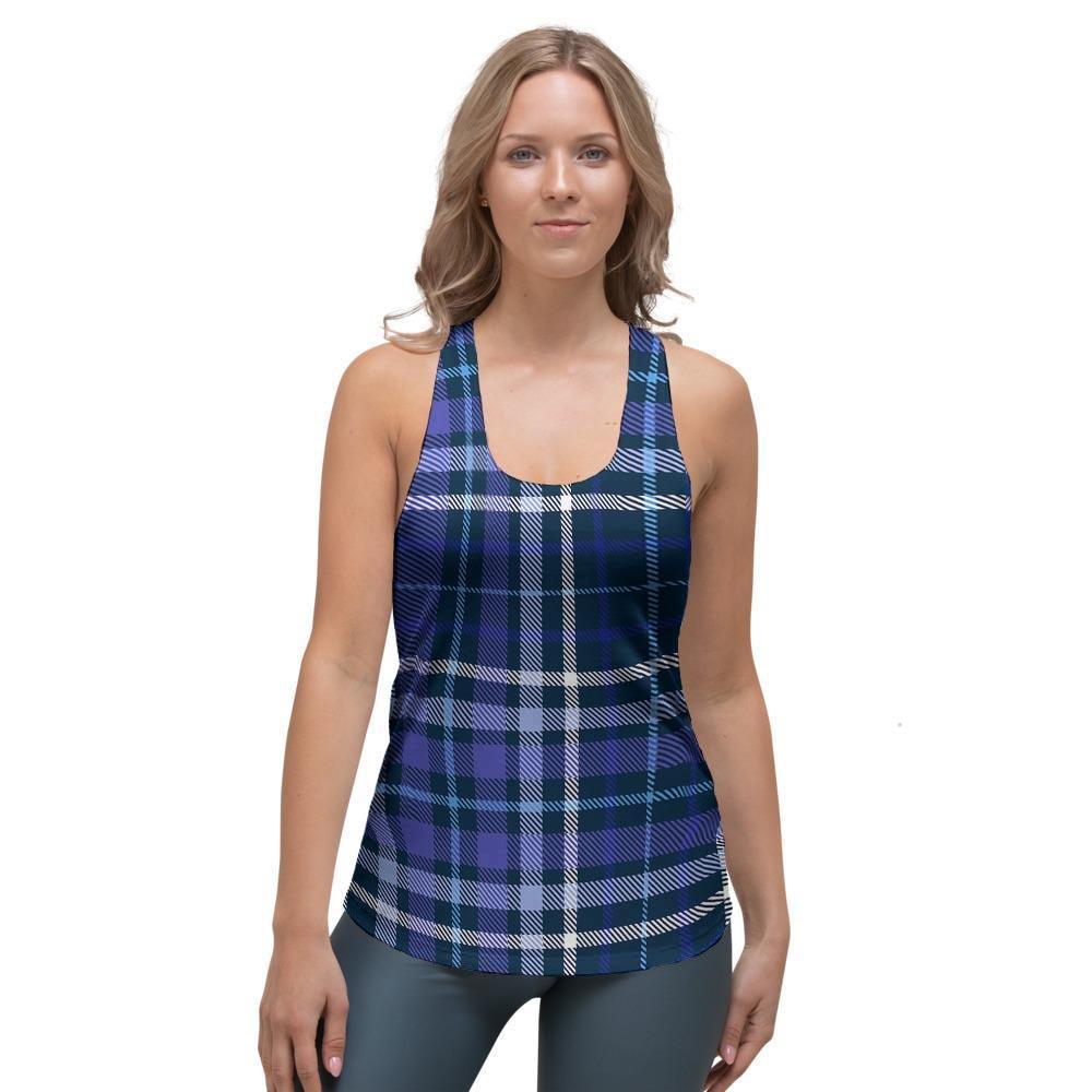 Blue Plaid Tartan Women's Racerback Tank Top-grizzshop