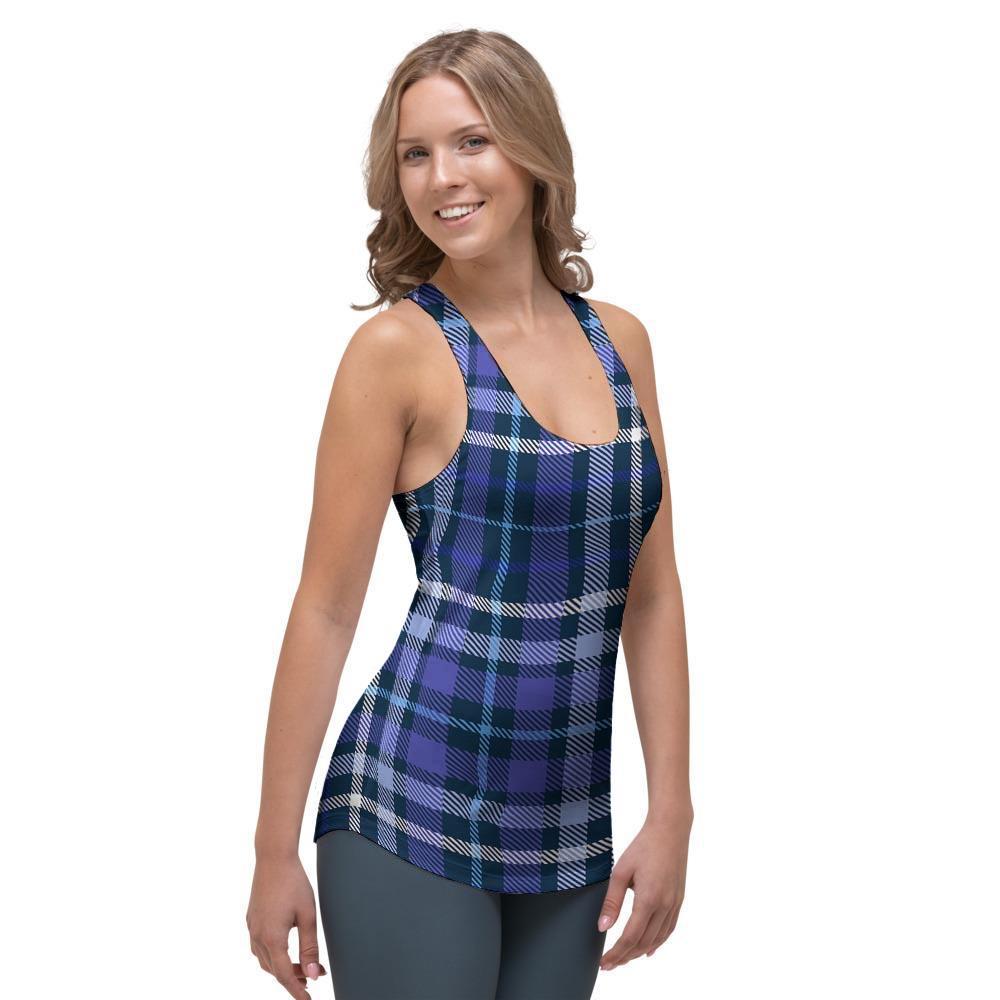 Blue Plaid Tartan Women's Racerback Tank Top-grizzshop