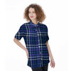 Blue Plaid Tartan Women's Short Sleeve Shirts-grizzshop