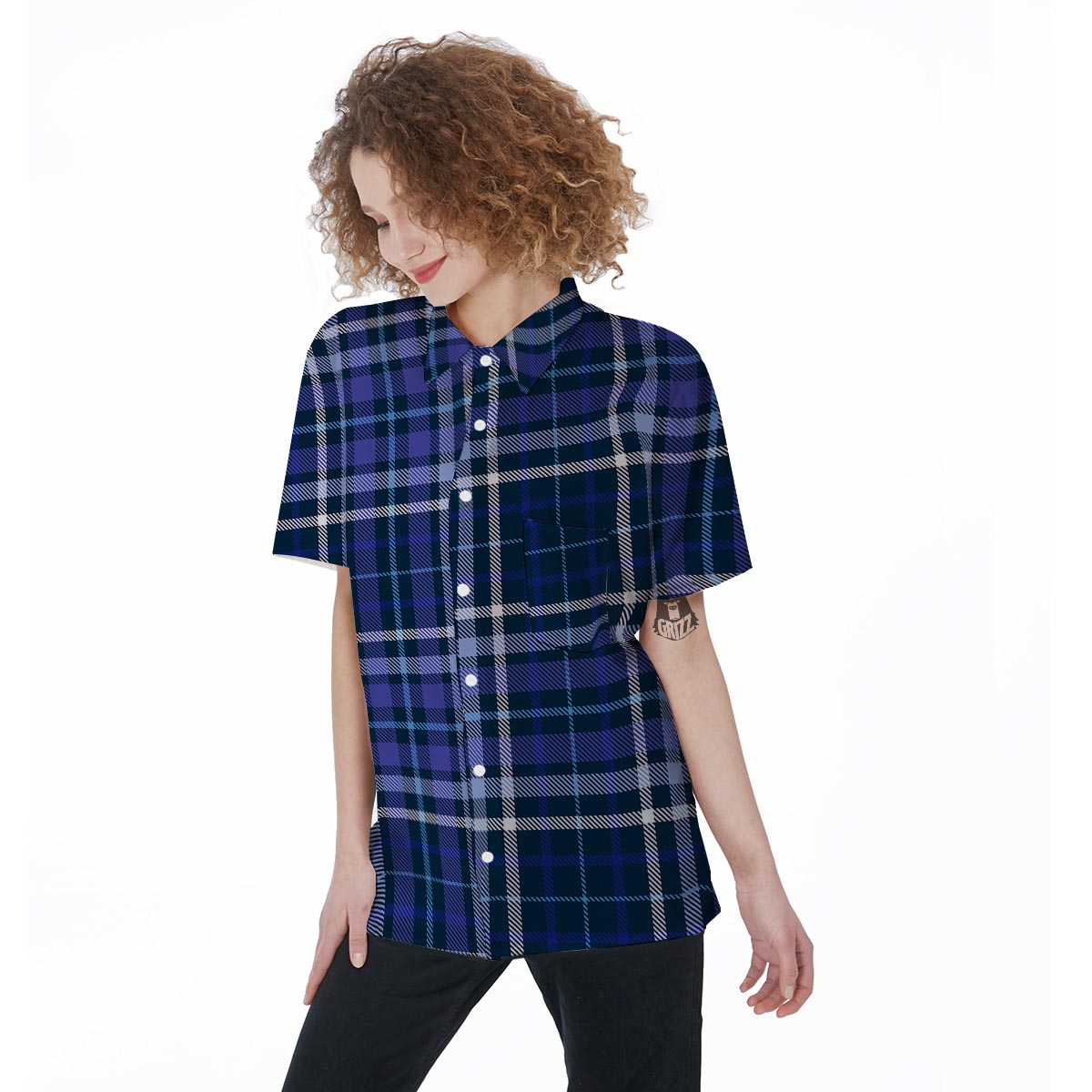 Blue Plaid Tartan Women's Short Sleeve Shirts-grizzshop