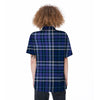 Blue Plaid Tartan Women's Short Sleeve Shirts-grizzshop