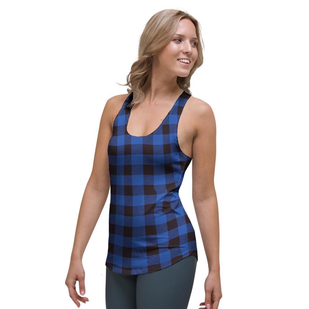 Blue Plaid Women's Racerback Tank Top-grizzshop