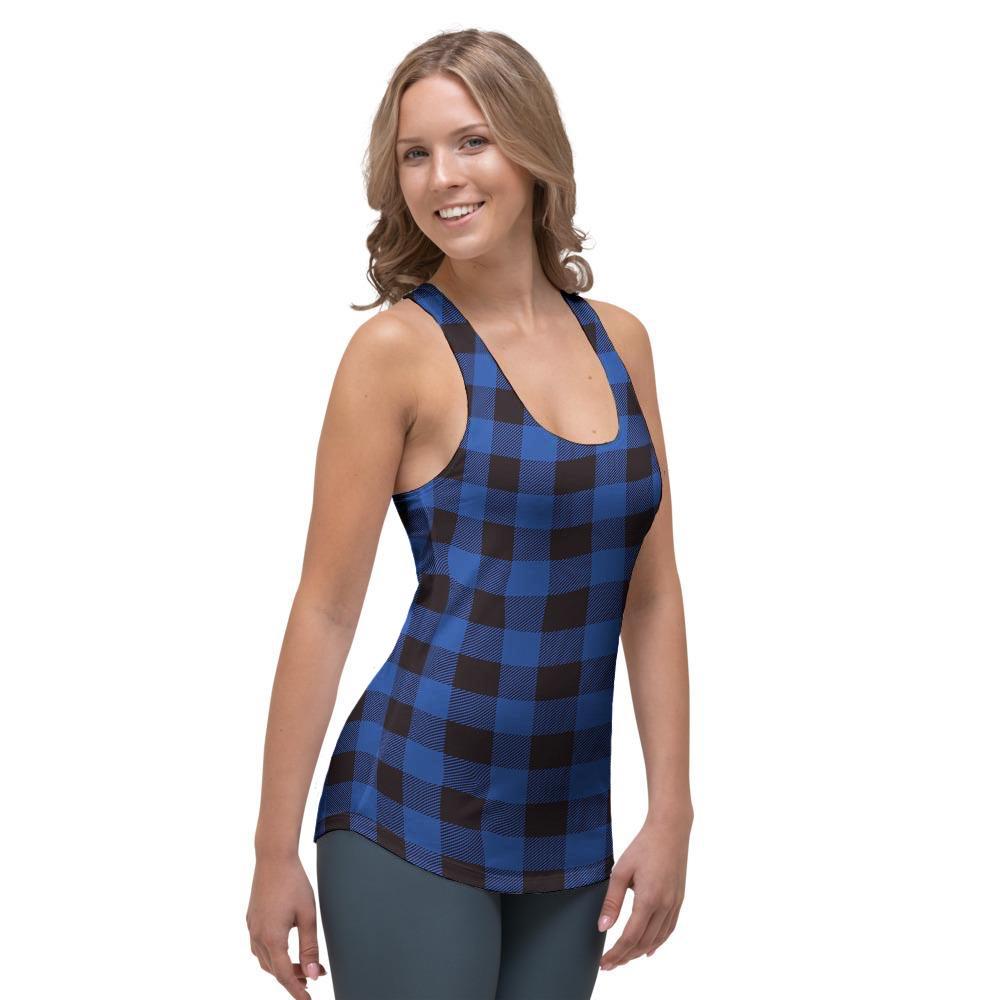 Blue Plaid Women's Racerback Tank Top-grizzshop