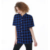 Blue Plaid Women's Short Sleeve Shirts-grizzshop