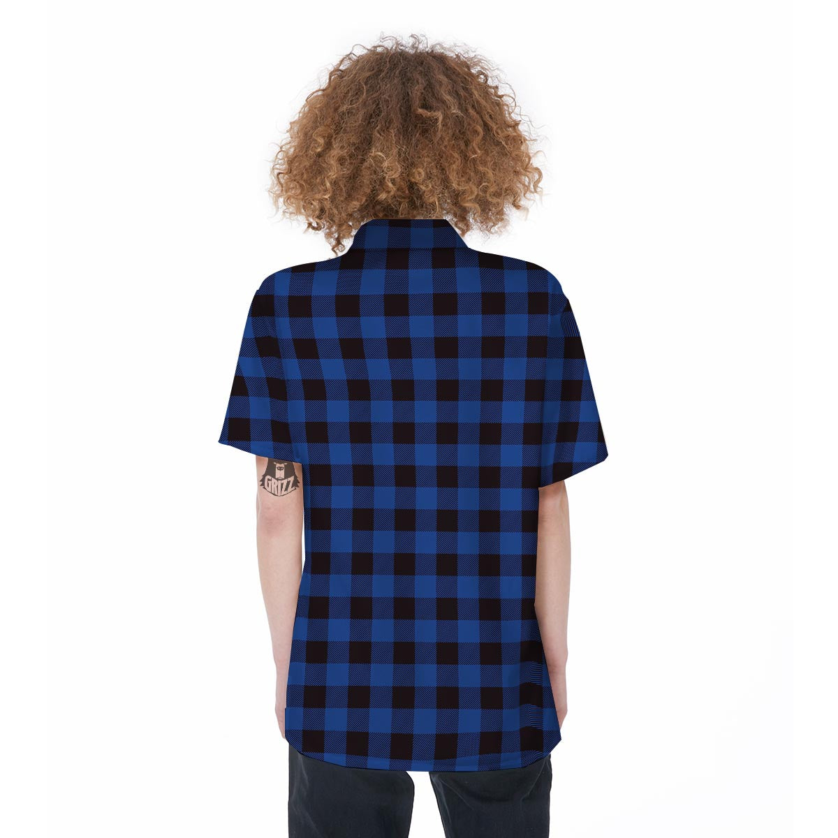 Blue Plaid Women's Short Sleeve Shirts-grizzshop