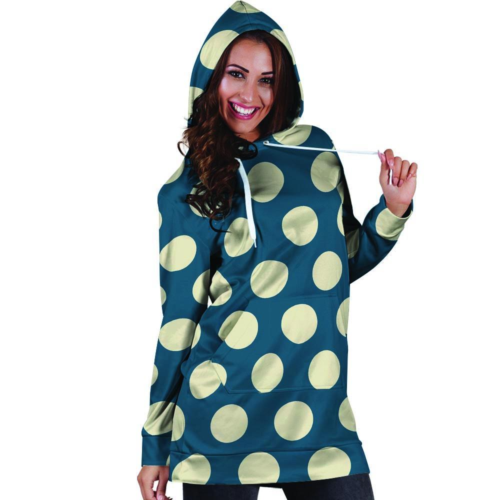 Blue Polka Dot Hoodie Dress-grizzshop