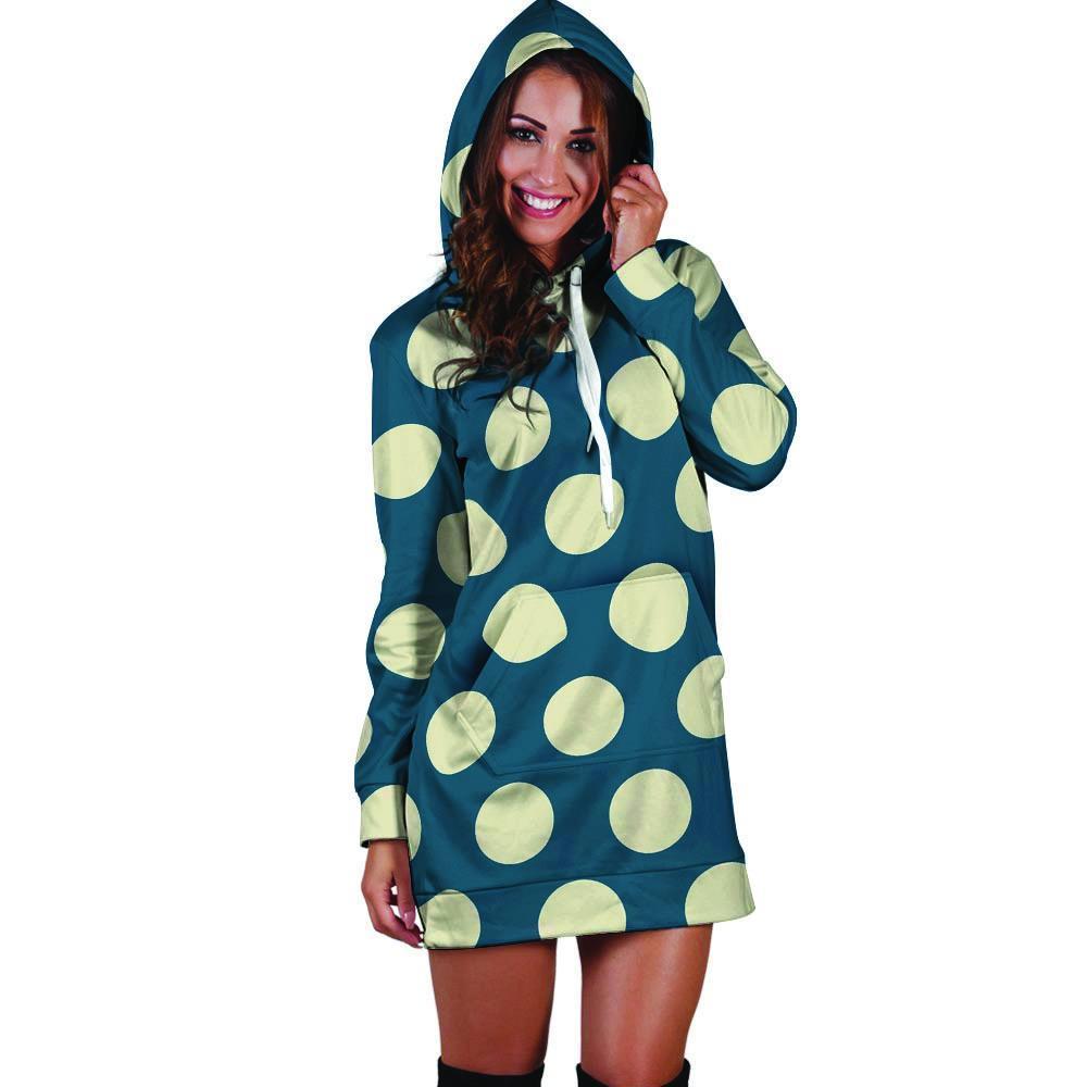 Blue Polka Dot Hoodie Dress-grizzshop