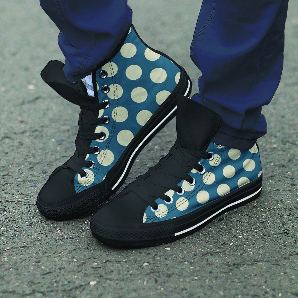 Blue Polka Dot Men's High Top Shoes-grizzshop