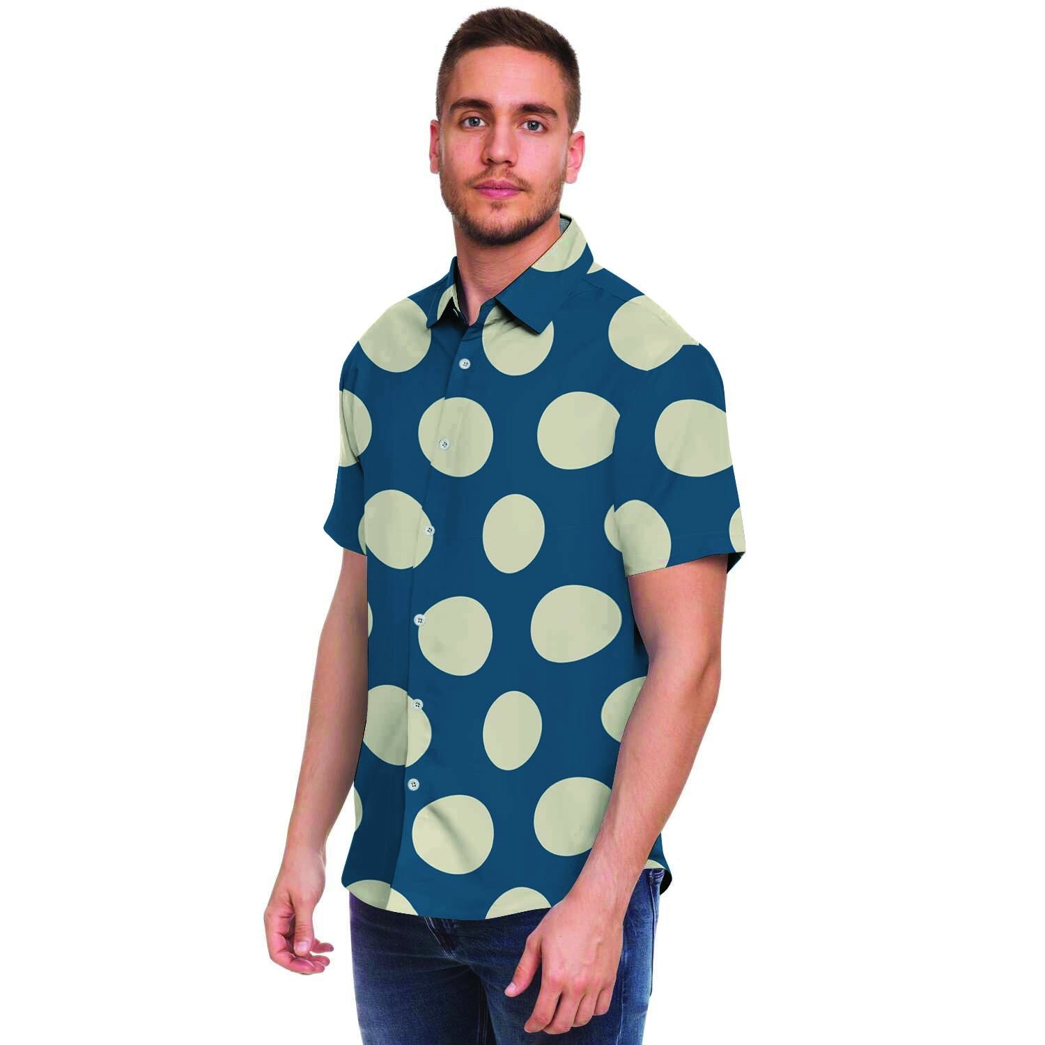 Blue Polka Dot Men's Short Sleeve Shirt-grizzshop