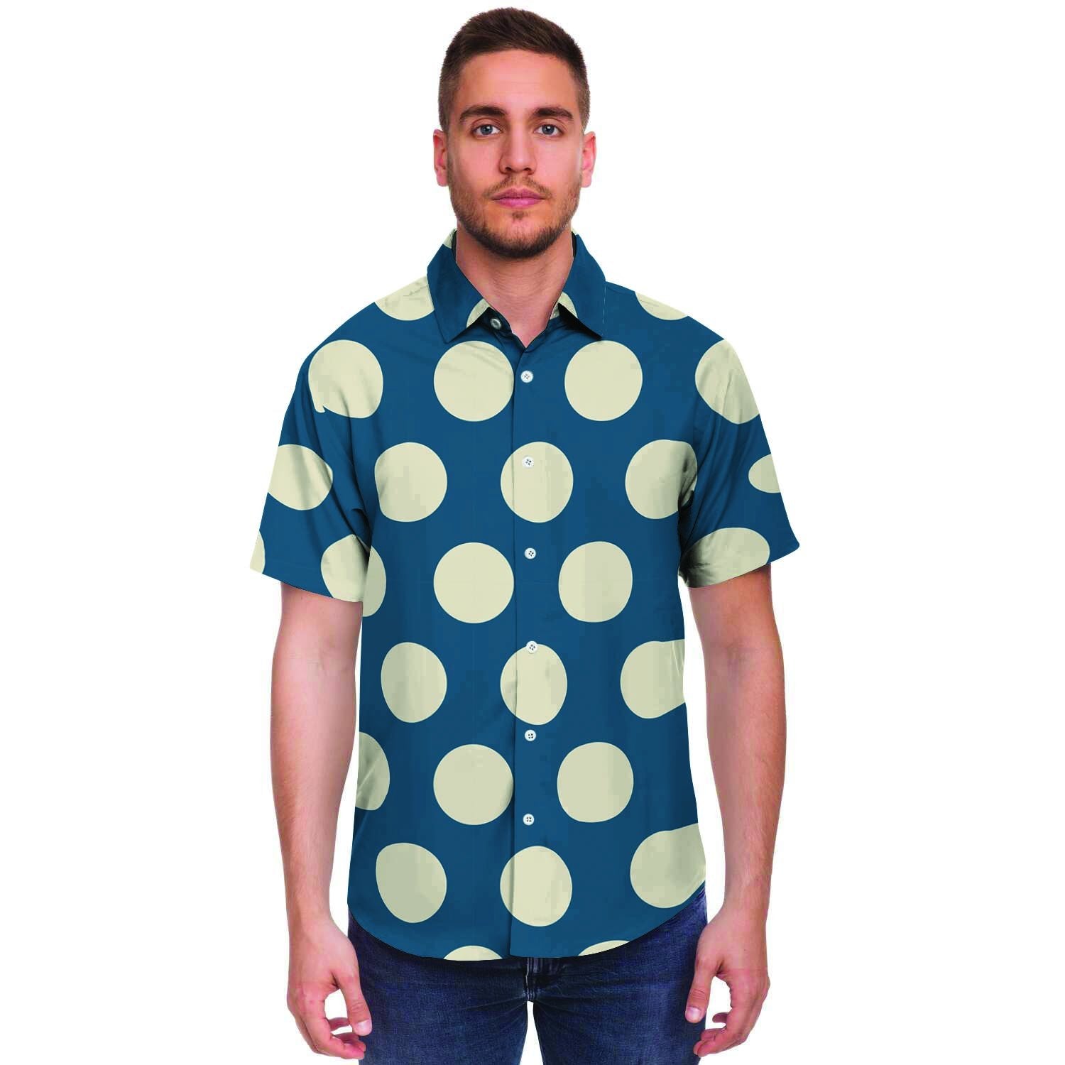 Blue Polka Dot Men's Short Sleeve Shirt-grizzshop