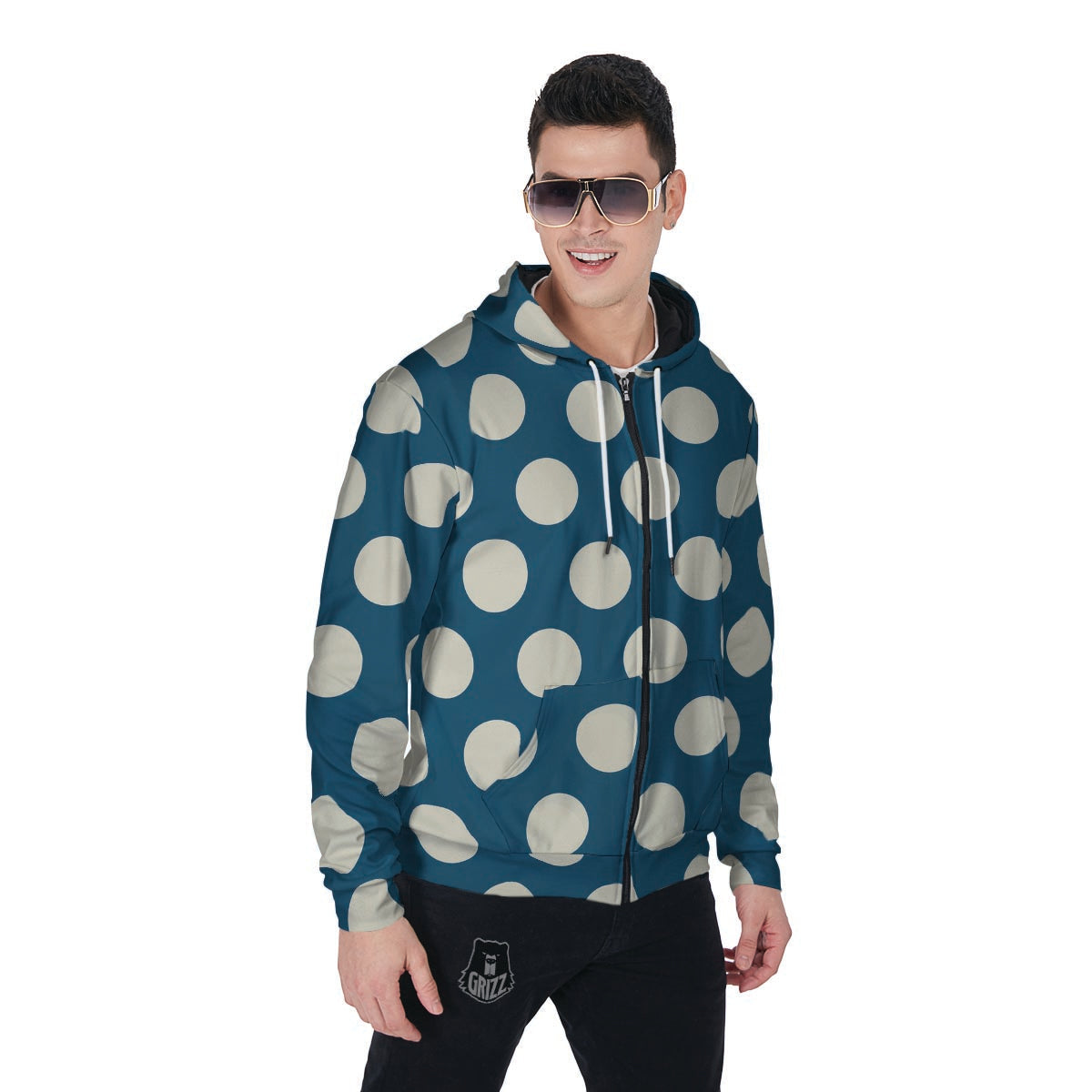 Blue Polka Dot Men's Zip Up Hoodie-grizzshop