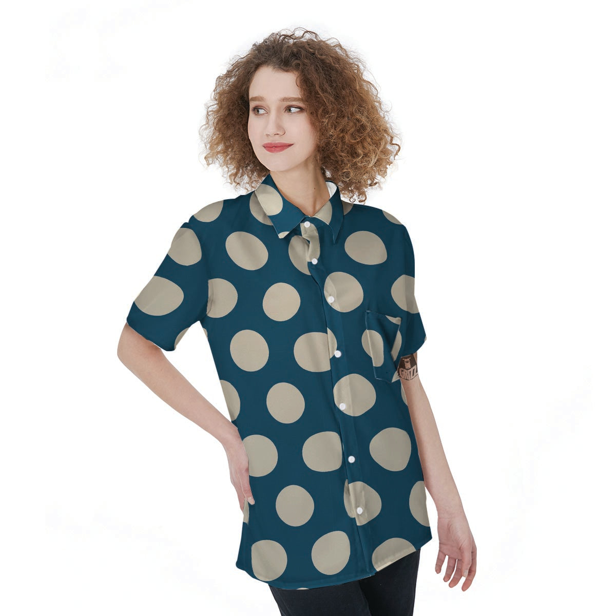 Blue Polka Dot Women's Short Sleeve Shirts-grizzshop