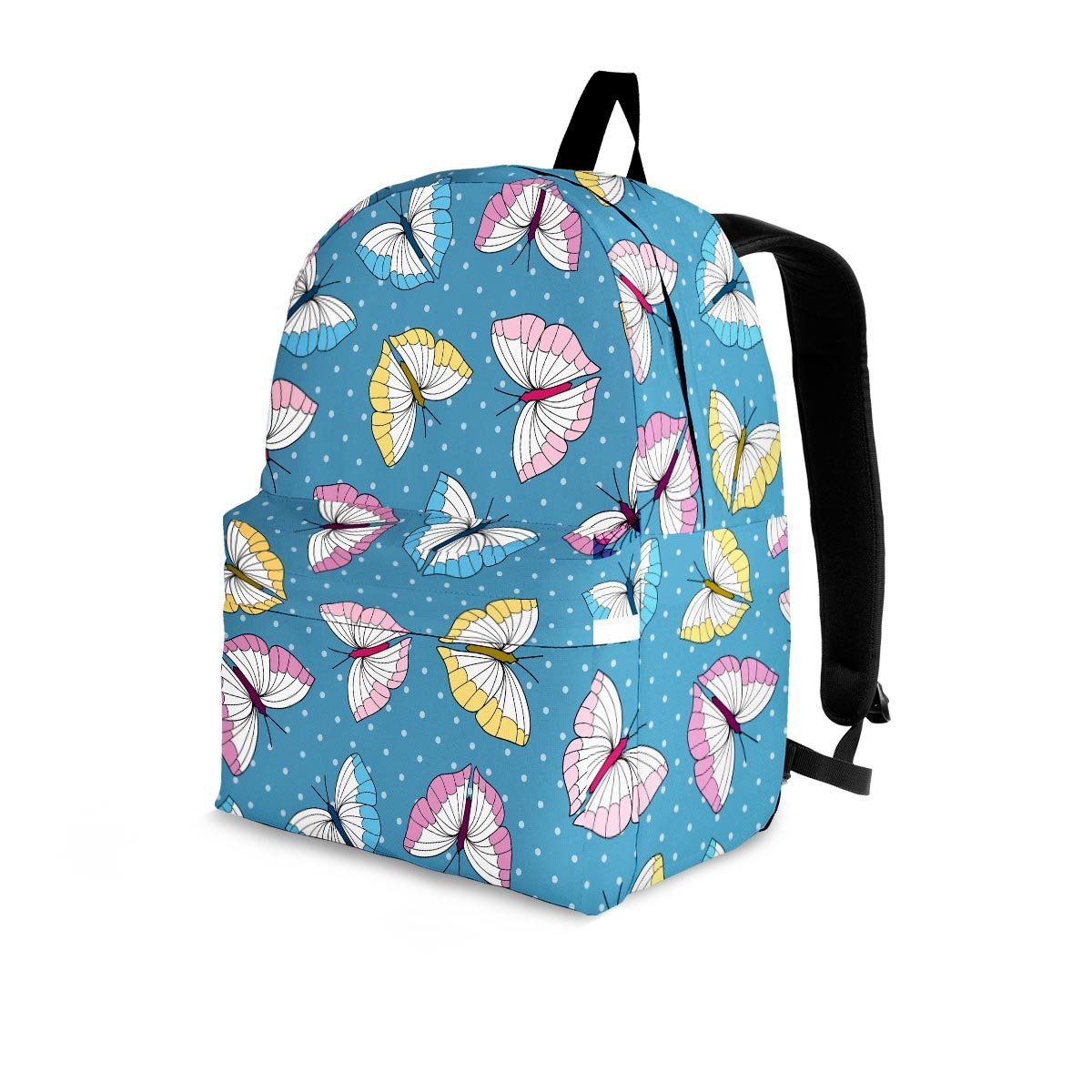 Blue Polka Dots Butterfly Print Backpack-grizzshop